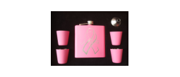 GIFT-FSKSETPINK - 6 oz. Pink Flask Gift Set with Ribbon